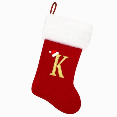 20 Inches Red Velvet with White Super Soft Plush Cuff Monogram Christmas Stoc...
