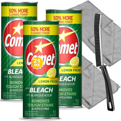 Cleaning Bundle: Comet Lemon Fresh Powder Cleanser with Bleach, 21 Oz Bottles, 3