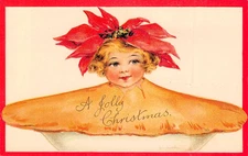Vintage Postcard Christmas Girl Popping Out Of Pie A/S Irene Marcellus