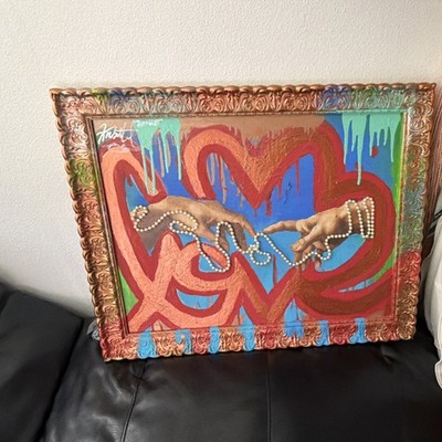 1_1 Original Painting by Artist Krystal K Mixed Pop Art Heart Sculpture Framed 