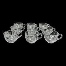 Set of 9 EAPG New Martinsville Glass Clear Carnation Pattern Punch Cup c. 1920s