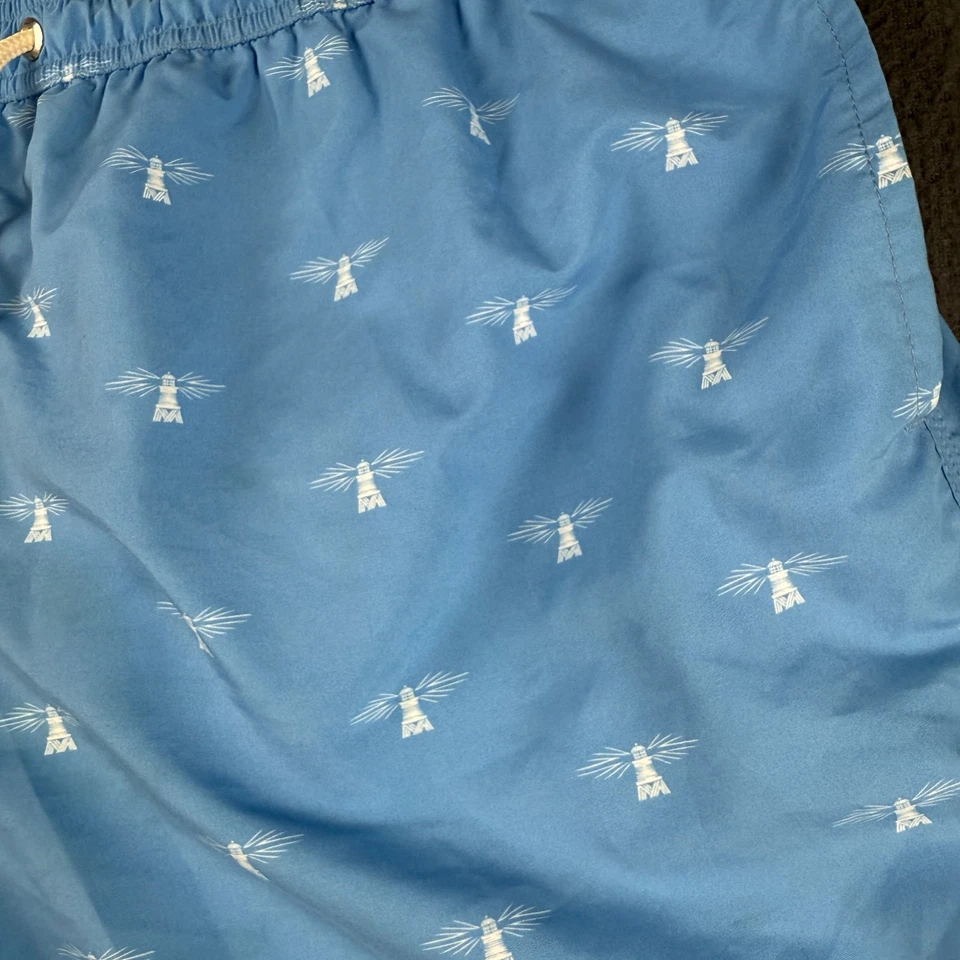 Barbour Swim Trunks Men's 2XL Blue Lined Drawstring Lighthouse AOP Boat Surfing - Image 4 of 4