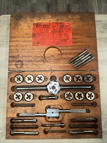 Vintage Blue-Point Tap & Die Set USA Not Complete!! Original Wood Box