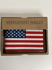 NEW Kraftsman Co Needlepoint Bifold Wallet American Flag USA leather Red Blue