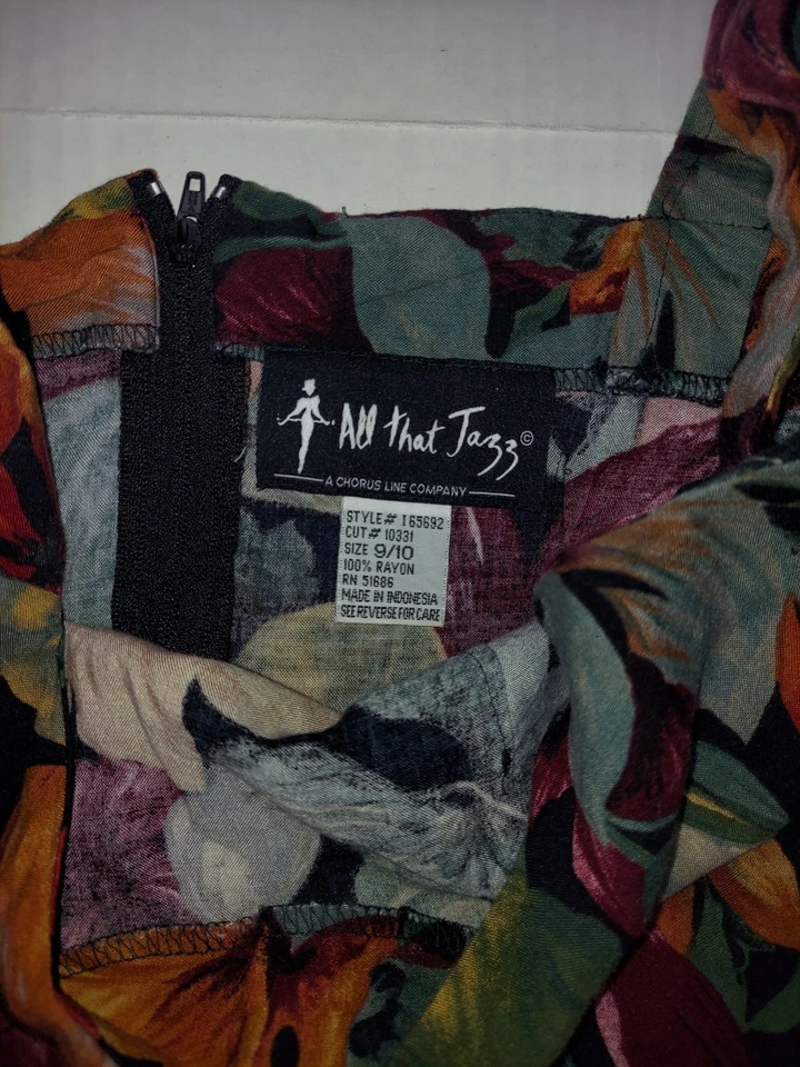 Vestido All That Jazz Años 90 Vintage Floral Rayón Envolvente Mini Naranja Negro Hawaiano Med Foto 4 de 4