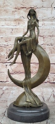 Unterzeichnet Original Mavchi Venus auf Den Mond Messingskulptur Marmor Figur