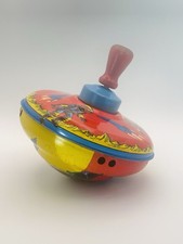 Vintage 6" Spinning Top Tin Rocket Spaceship  Astronaut Toy Circa 1960s 