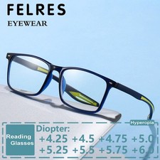 Unisex Anti Blue Light Reading Glasses Square Highly Strength Reader 4.0 To 6.0