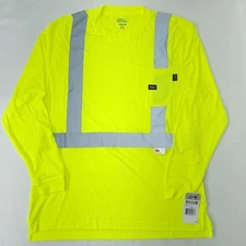Dickies ANSI Class 2 Hi-Vis Shirt 3M Tape Large Long Sleeve Safety Yellow NWT