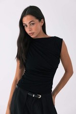 Draped Asymmetric Tank - Black
