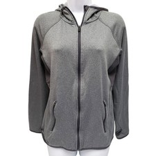 H M Sport Womens Gray Full-Zip Hoodie Jacket with Pockets  Thumbholes Size L