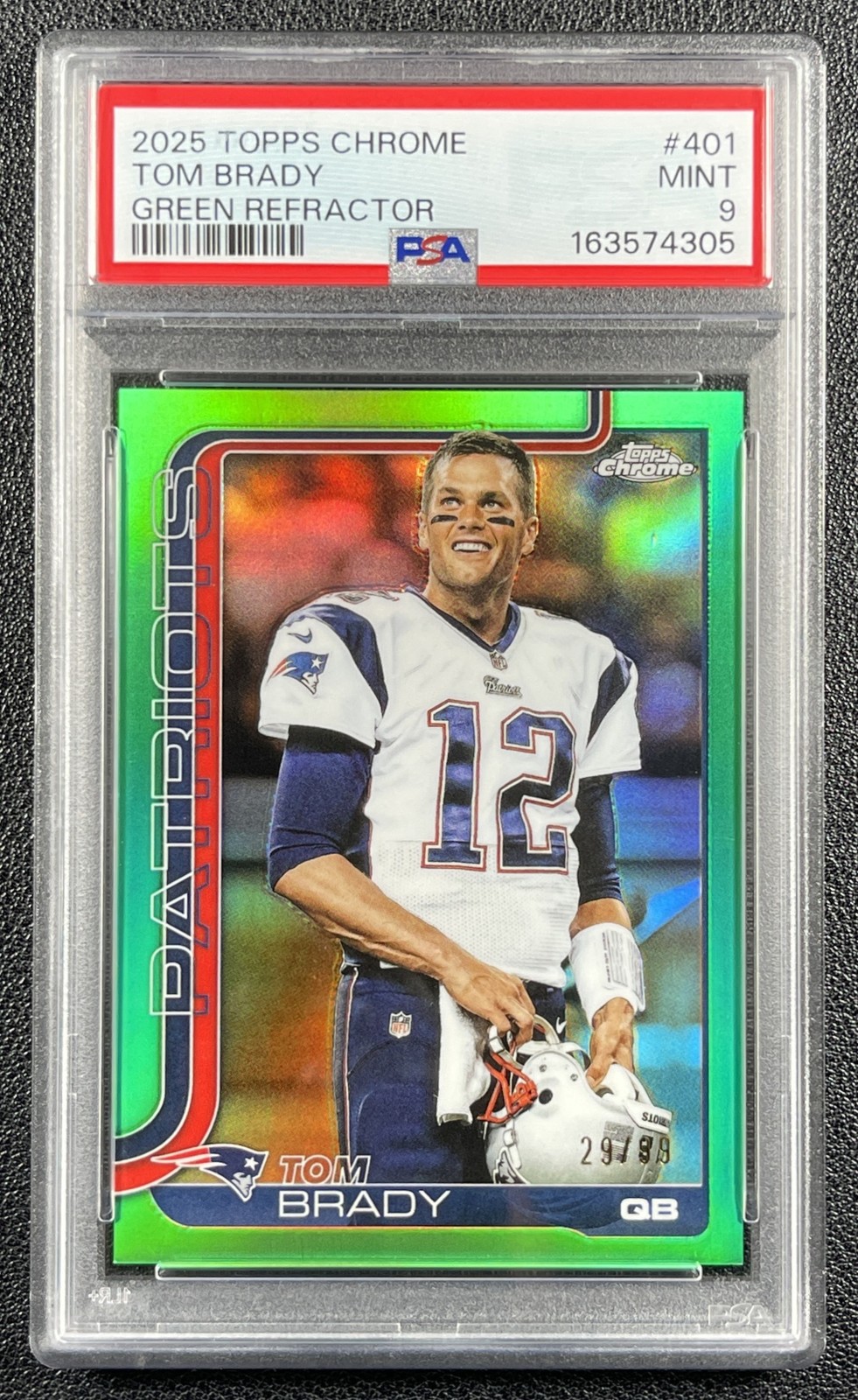 TOM BRADY PSA 9 2025 TOPPS CHROME #401 IMAGE VARIATION GREEN REFRACTOR 29/99