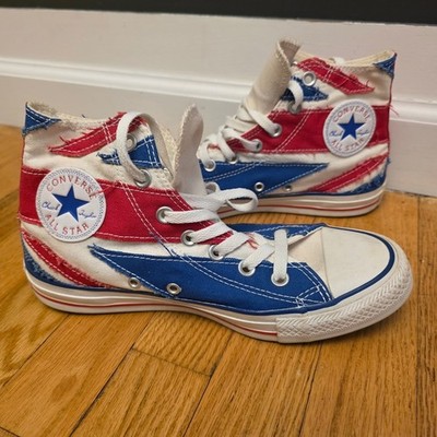 Converse Chuck Taylor All Star Unisex M 6 W 8 Red White Blue Distressed High Top