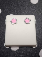 Sterling Silver Pink Enamel Flower Earrings Studs Small Retail 50