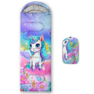 Kawaii Unicorn Pattern Camping Sleeping Bag Warm & Cool Weather Waterproof Ba...