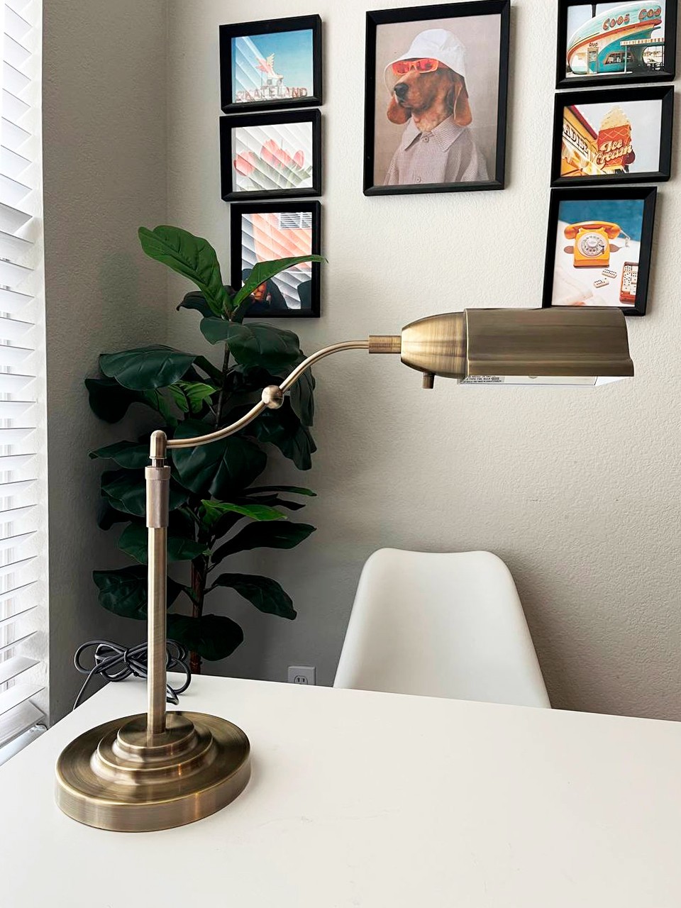 Vintage Brass Bankers Desk Lamp Adjustable Arm Reading Light Modern Office image 2