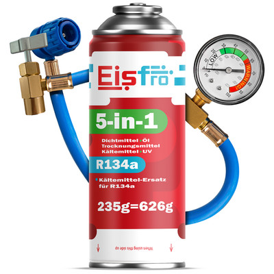 Kältemittel EISFRO 5-in-1 R134a Klimaanlage Ersatzgas SET Schlauch Dichtmittel 