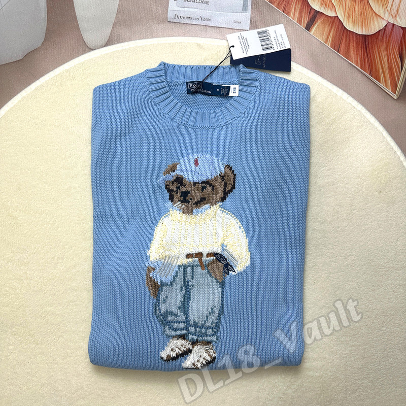 POLO RALPH LAUREN Light Blue Polo Bear Pullover Sweater Women's Large NWT