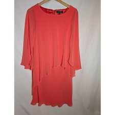 Lauren Ralph Lauren Womens Georgette Dress 10 Knee Length Coral Flutter Sleeve