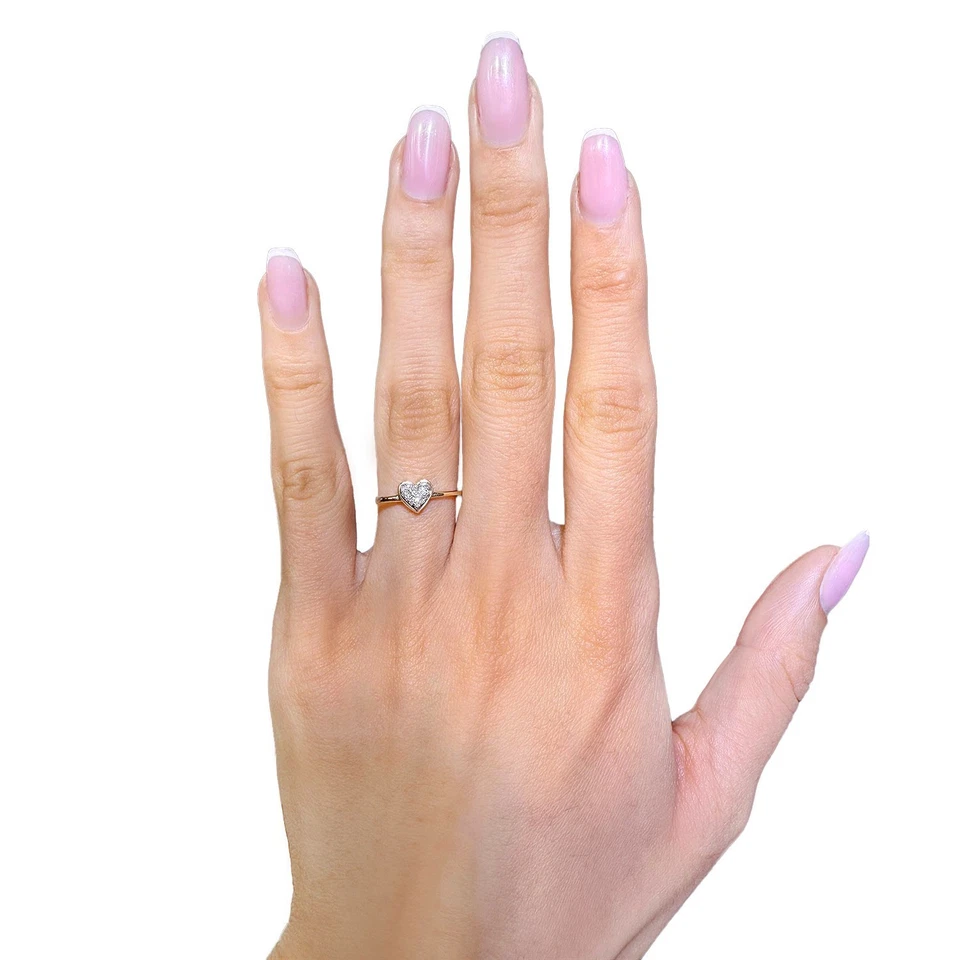 Anillo Apilable Corazón Rosa Blanco Amarillo Oro 10K Diamante Natural 0.05TW Foto 3 de 4