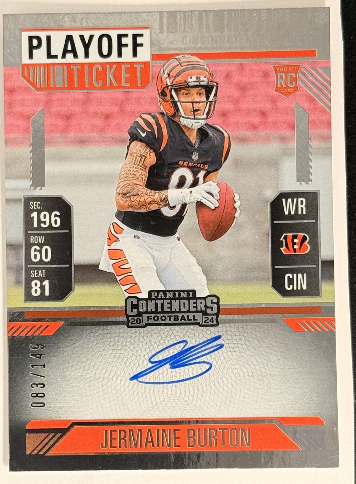 2024 Panini Contenders #135 Jermaine Burton Playoff Ticket /149 auto