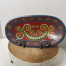 Unique Handpainted Tribal Style Wood Bowl Dish Face Smile Eyes Colorful