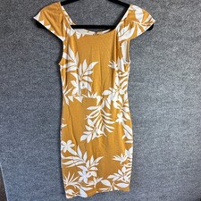 Sheath Dress Mustard Tropical Mini Sz S Resortwear Travel Cruise Beachy Boho