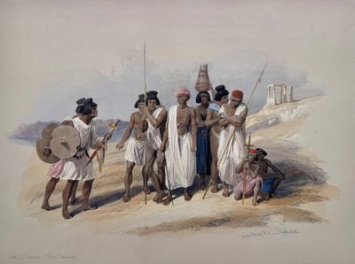 David Roberts RA Gruppe von Nubiern in Wady Kardassy Erstausgabe Lithographie 1847