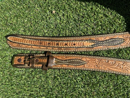 Sunland Trading Post Justin Western Tooled Leather Belt Sz42