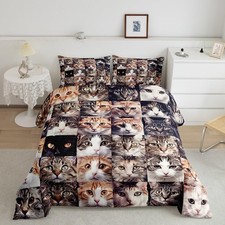 Cartoon Cat Decor Comforter Bedding Set Full Boys Girls Pet Cute Kitten Quilt...