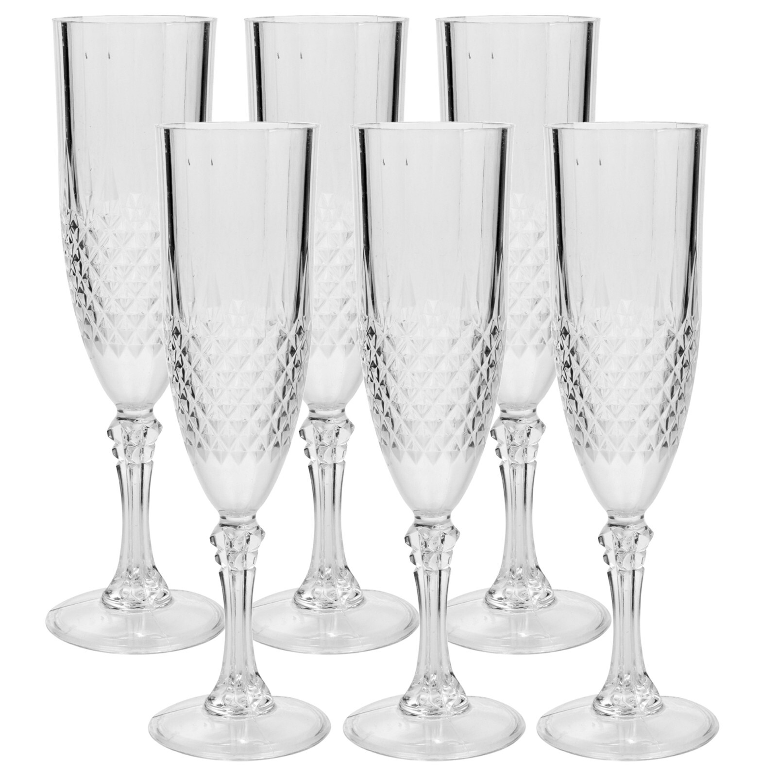 6pc Crystal Effect Reusable Durable Champagne Drinking Party Flute Glasses Set