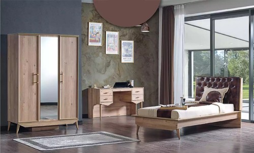 Set letto design cameretta ragazzi camera da letto armadio scrivania marrone 3 pezzi