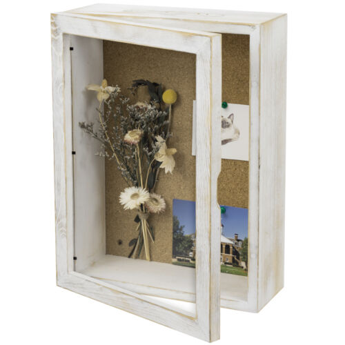 Wall Mounted White Wood Shadow Box, Display Case w/ Clear Acrylic Viewing Panel - Picture 1 of 7