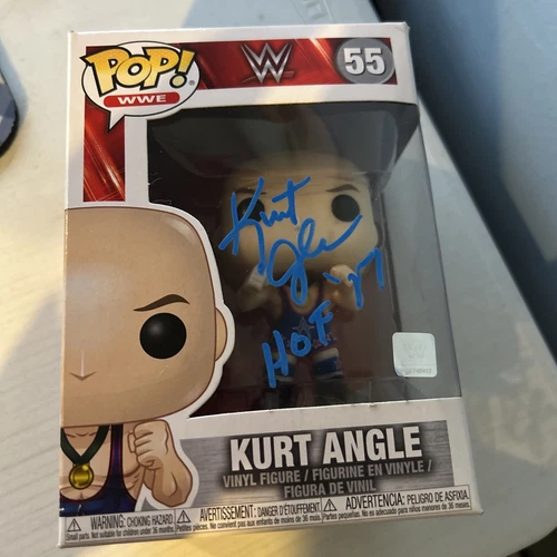 Kurt Angle Signed WWE Funko Pop #55 Blue paint Pen HOF 17 Inscription