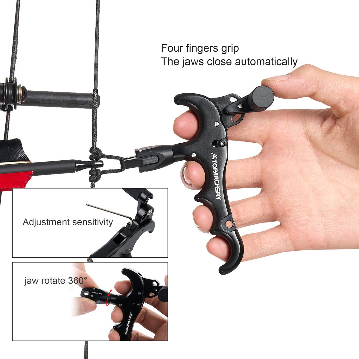 Bgary Prise de tir à l'arc à 3 doigts réglable rotatif à 360° pour