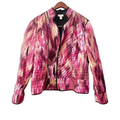 CHICO 'S DESIGN STITCHED PATTERN ZIP UP SOFT JACKET SZ(0