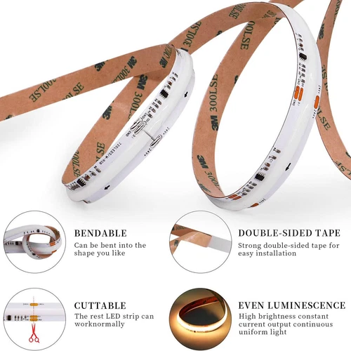 12V WiFi RGB+IC COB Flexible LED Strip 5M Color Changing Pixel Light Addressable - Picture 14 of 16