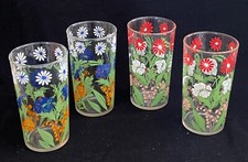 4 Vintage Daisies Floral Drinking Glasses Set Flower Power Glass Wildflowers