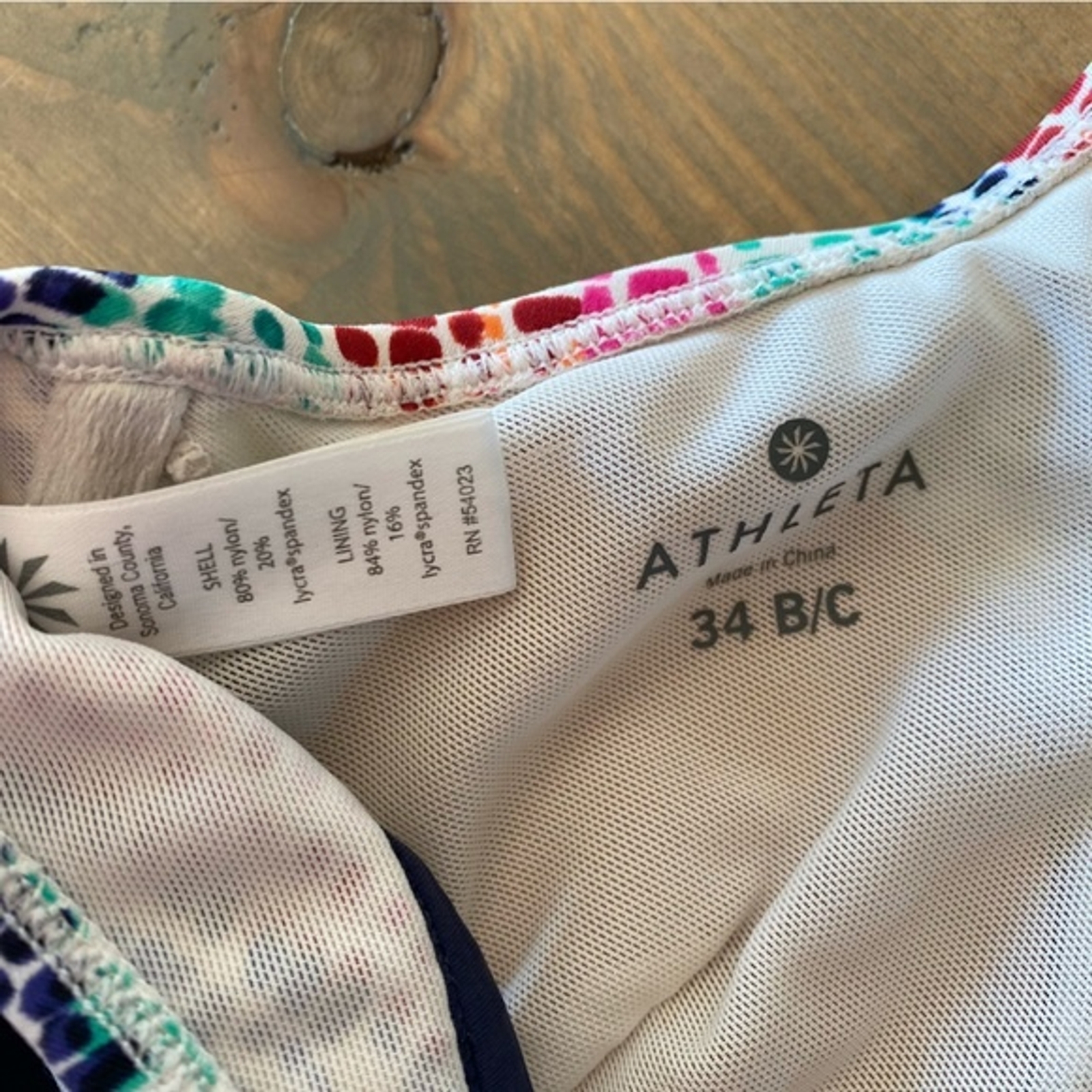 ATHLETA colorful underwire bikini bra swim top M 34b … Gem