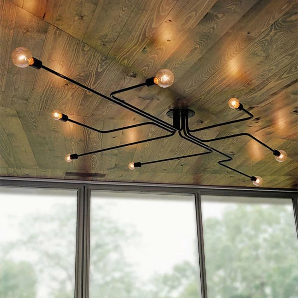 Edison Circuit Board Flush Mount Ceiling Lamp Exposed 8 Bulb