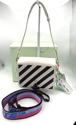 OFF-WHITE Diagonal Stripe Flap Shoulder Bag Leather Crossbody