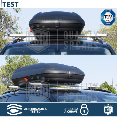 VDP Baux 320 Litri Box Da Tetto Con Barre Portatutto Per VW Touran Kombi 2003-2014 – Effetto Carbonio, Con Serratura, Set Completo