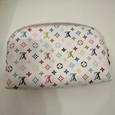 Auth LOUIS VUITTON  LV Multicolor Pochette Cosmetic PM Pouch White M47354 Rare