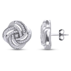 Authentic 0.5 CT Cut Natural Diamond Love Knot Stud Earrings 14K Gold Plated Sterling