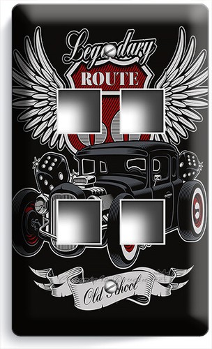 HOT ROD RETRO NEGRO COCHE RUTA 66 INTERRUPTOR DE LUZ GARAJE HOMBRE CUEVA PLACAS DE PARED - Imagen 23 de 34