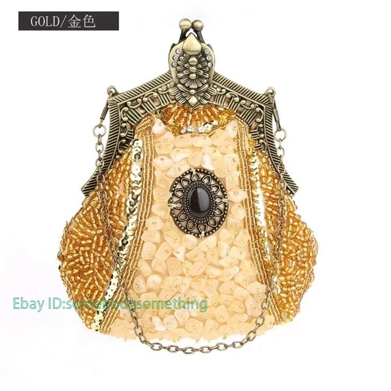 Elegante bolso de mano de piedra con cuentas vintage para mujer Foto 2 de 4