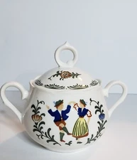 Provincial Designs By Nikko Made In Japan Sugar Jar Dancing People Flowers W/Lid