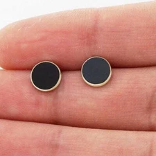 14k Yellow & White Gold Round Onyx Stud Screw Back Earrings