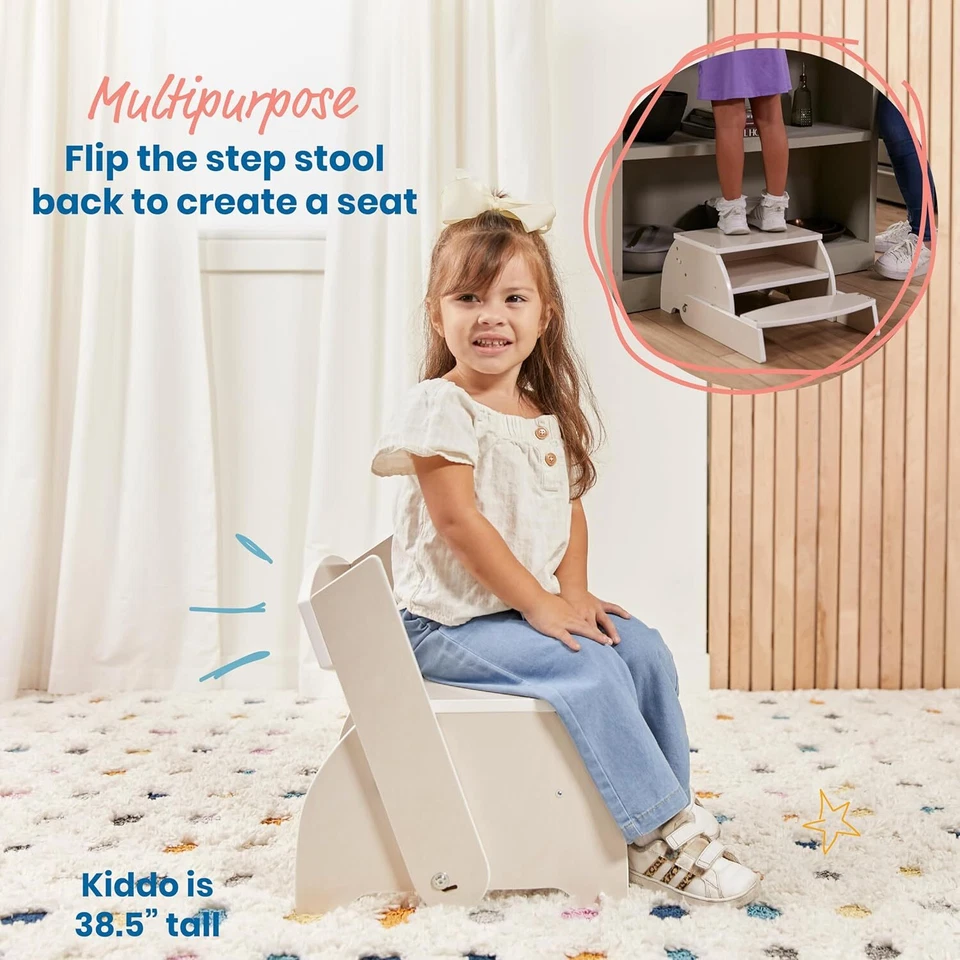 ECR4Kids Flip-Flop Step Stool and Chair, Kids Furniture, White Wash  - Image 4 of 4