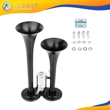 Black Metal 120 DB Dual Trumpet Stainless Electric LOUD Train Air Horn Kit 12V